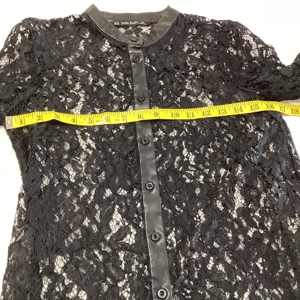 Zara Basic Lace Button Up Top Long Sleeves Size XS Black Whimsigoth Dark Fairy - Picture 8 of 9